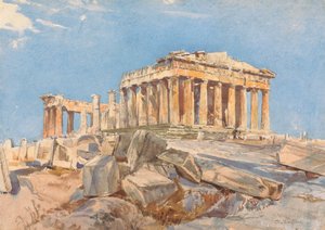 Il Partenone dalla fine nord del portico orientale dei Propilei, luce serale