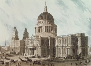 Vista sud-est della Cattedrale di St. Paul, inciso da Daniel Havell, pub. 1818 da 