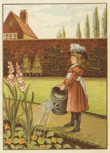 Ragazza che annaffia il giardino da John George (after) Sowerby