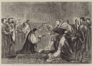 Il vescovo Latimer presenta una copia del Nuovo Testamento a Enrico VIII come regalo di Capodanno da John Gilbert