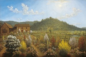 Veduta della casa e del giardino dell