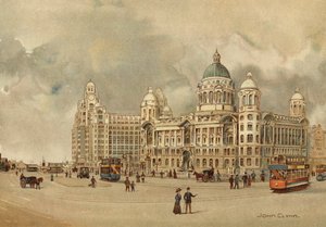 Liverpool: Uffici del Mersey Docks and Harbour Board, Liver Building, ecc., accesso al Landing Stage da John Glynn