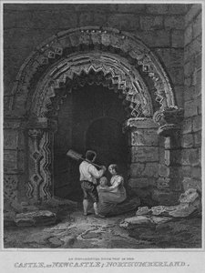 Una porta ornata nel castello, a Newcastle, Northumberland, 1814