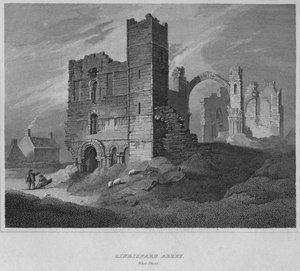 Abbazia di Lindisfarne. Facciata ovest, 1814 da John Greig