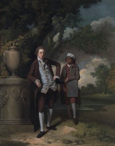 Ritratto di un uomo e un assistente che porta un portfolio da John Hamilton Mortimer