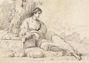 Figura femminile reclinata in un paesaggio italiano