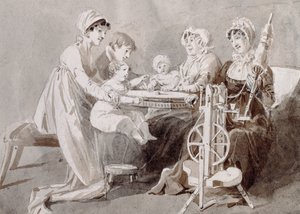 Una donna con la sua famiglia al filatoio