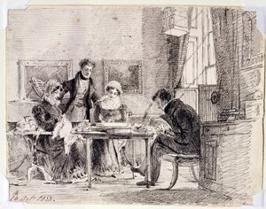 Gruppo familiare che cuce e legge, 10 ottobre 1823