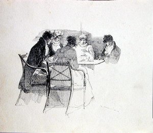Gruppo riunito attorno a un tavolo da John Harden