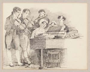 Pianista accompagnato da violinisti e un flautista da John Harden