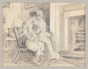 Tre accanto al fuoco, con John W di 3 anni, 1812 da John Harden