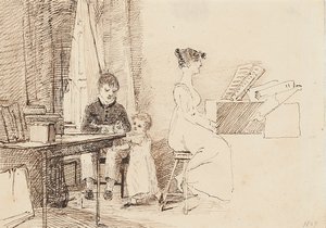 Due bambini e una donna al pianoforte, 1807 da John Harden