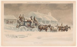 Carrozza con sei cavalli nella neve in un paesaggio invernale Fores incidenti con carrozze (titolo della serie) da John Harris