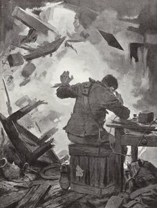 Bombardiere W H French che finisce il suo messaggio dopo che un proiettile era entrato nella stanza in cui stava telefonando, Helpegarde, Prima Guerra Mondiale da John Harris Valda