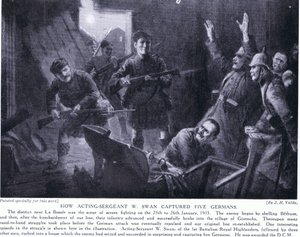 Come il sergente in azione W Swan catturò cinque tedeschi a Givenchy gennaio 1915 da John Harris Valda