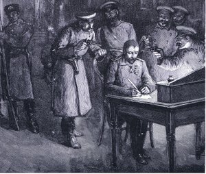 Il principe Alessandro firma la sua abdicazione 1886, illustrazione da La storia delle nazioni di Hutchinson VOL 4 c.1920s da John Harris Valda