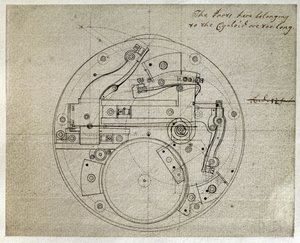 Disegno del layout del movimento del cronometro H4 di John Harrison (1693-1776), c.1759 da John Harrison
