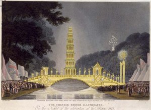 Il ponte cinese illuminato nella notte della celebrazione della pace da John Heaviside (after) Clark