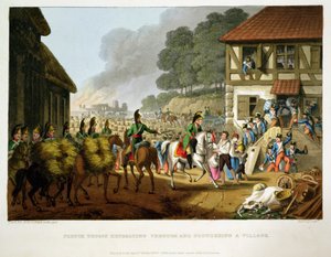 Truppe francesi in ritirata e saccheggio di un villaggio, inciso da Matthew Dubourg da 