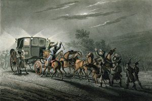 La Cattura della Carrozza di Bonaparte, Documenti e Tesoro da parte del Maggiore von Keller, Waterloo, 18 Giugno 1815, inciso da Matthew Dubourg