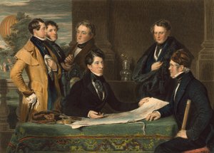 Una consultazione prima di un viaggio aereo da Londra a Wellburg a Nassau il 7 novembre 1836, pub. 1843 da John Hollins