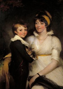 Giovane donna e bambino che tiene un gatto Dipinto di John Hoppner (1758-1810) da John Hoppner