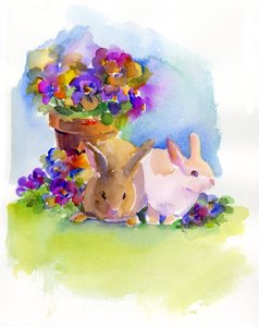 Coniglietti con viole del pensiero da John Keeling