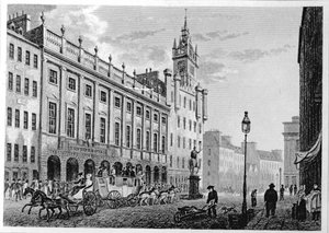 Veduta del Municipio, Borsa, Glasgow, inciso da Joseph Swan, 1828
