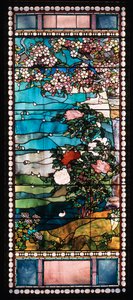 Ciliegio in fiore e peonia, finestra dalla casa di Frederick Lothrop Ames, Boston, Massachusetts da John La Farge