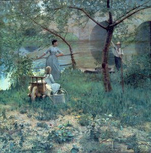 Sotto il ciliegio, il ponte a Grez, 1884 da John Lavery