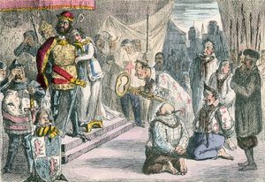 La regina Filippa intercede con Edoardo III per i Sei Borghesi di Calais da John Leech