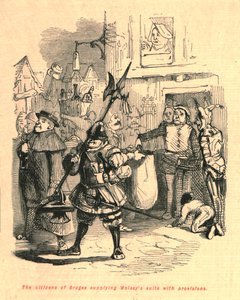 I cittadini di Bruges che forniscono provviste alla suite di Wolsey, 1897 da John Leech