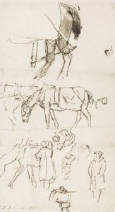 Studi di cavalli, uomini e carrozze, 1811 da John Linnell