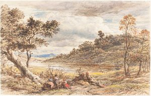 Viaggiatori che riposano vicino a un albero caduto da John Linnell
