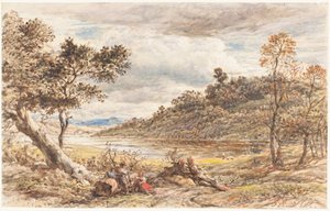Viaggiatori che riposano presso un albero abbattuto da John Linnell