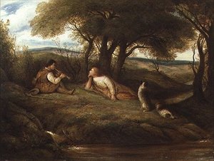 Giovane che suona musica a un pastore e ai suoi cani da John Linnell