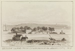 Isola di Bedlow da Communipaw Av., Jersey City, N.J., 1861 da John M. August Will