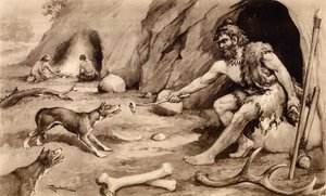 Uomo delle caverne che nutre il cane da John Macfarlane
