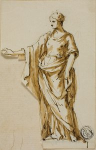 Figura femminile in piedi con il braccio destro alzato da John Michael Rysbrack