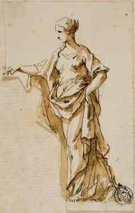 Figura femminile in piedi con la mano destra alzata da John Michael Rysbrack