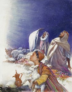 Il racconto di Natale: Il racconto dei pastori (gouache su carta) da John Millar Watt