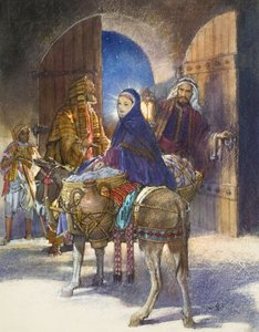 Il racconto della locandiera: Maria e Giuseppe arrivano a Betlemme (gouache su carta) da John Millar Watt