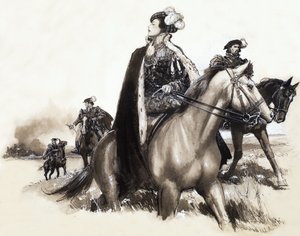 Regina non identificata che lascia una città fumante sotto scorta da John Millar Watt