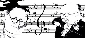 Hanns Eisler e Bertolt Brecht - collage di caricature da John Minnion
