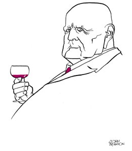 Jean Sibelius come un vecchio con un bicchiere di vino