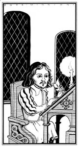Thomas Tallis - caricatura seduto allo scrittoio - compositore inglese - 30 gennaio 1505 - 23 novembre 1585 da John Minnion