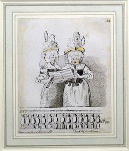 Un duetto di Miss Harriett e Miss Theodosia Abrams, Concerto di Harrison, Hanover Square, 1788 da John Nixon