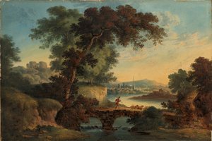 Paesaggio con castello e ponte, circa 1808-20 da John Oldfield