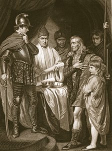 Baliol che consegna la sua corona a Edoardo I, incisione di J. Parker, illustrazione da 