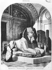 La sfinge di granito rosa nelle sale egiziane del Museo del Louvre, illustrazione da 